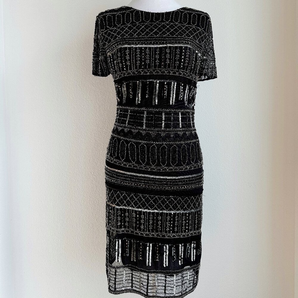 VINTAGE BLACK AND SILVER BEADED MINI DRESS‎